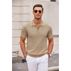 image:imageCOOFANDY Mens Knit Polo Shirts Casual Short Sleeve Button Down Polo Shirt Classic Golf ShirtsEkhaki White Striped