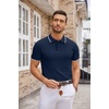 image:imageCOOFANDY Mens Knit Polo Shirts Casual Short Sleeve Button Down Polo Shirt Classic Golf ShirtsEnavy Blue White Striped