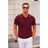 image:imageCOOFANDY Mens Knit Polo Shirts Casual Short Sleeve Button Down Polo Shirt Classic Golf ShirtsEwine Red White Striped