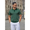 image:imageCOOFANDY Mens Knit Polo Shirts Casual Short Sleeve Button Down Polo Shirt Classic Golf ShirtsFdark Green Striped