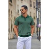 image:imageCOOFANDY Mens Knit Polo Shirts Casual Short Sleeve Button Down Polo Shirt Classic Golf ShirtsFdark Green Striped