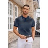 image:imageCOOFANDY Mens Knit Polo Shirts Casual Short Sleeve Button Down Polo Shirt Classic Golf ShirtsFnavy BlueWhite Striped