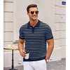 image:imageCOOFANDY Mens Knit Polo Shirts Casual Short Sleeve Button Down Polo Shirt Classic Golf ShirtsFnavy BlueWhite Striped