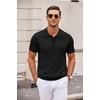 image:imageCOOFANDY Mens Knit Polo Shirts Casual Short Sleeve Button Down Polo Shirt Classic Golf ShirtsGblack Ribbing