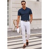 image:imageCOOFANDY Mens Knit Polo Shirts Casual Short Sleeve Button Down Polo Shirt Classic Golf ShirtsHnavy Blue Ribbing