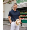 image:imageCOOFANDY Mens Knit Polo Shirts Casual Short Sleeve Button Down Polo Shirt Classic Golf ShirtsHnavy Blue Ribbing