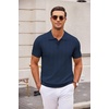 image:imageCOOFANDY Mens Knit Polo Shirts Casual Short Sleeve Button Down Polo Shirt Classic Golf ShirtsHnavy Blue Ribbing