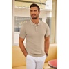 image:imageCOOFANDY Mens Knit Polo Shirts Casual Short Sleeve Button Down Polo Shirt Classic Golf ShirtsKhaki