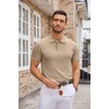 image:imageCOOFANDY Mens Knit Polo Shirts Casual Short Sleeve Button Down Polo Shirt Classic Golf ShirtsKhaki