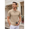 image:imageCOOFANDY Mens Knit Polo Shirts Casual Short Sleeve Button Down Polo Shirt Classic Golf ShirtsKhaki