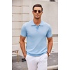 image:imageCOOFANDY Mens Knit Polo Shirts Casual Short Sleeve Button Down Polo Shirt Classic Golf ShirtsLight Blue