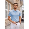 image:imageCOOFANDY Mens Knit Polo Shirts Casual Short Sleeve Button Down Polo Shirt Classic Golf ShirtsLight Blue