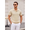 image:imageCOOFANDY Mens Knit Polo Shirts Casual Short Sleeve Button Down Polo Shirt Classic Golf ShirtsLight Khaki