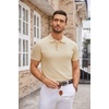 image:imageCOOFANDY Mens Knit Polo Shirts Casual Short Sleeve Button Down Polo Shirt Classic Golf ShirtsLight Khaki