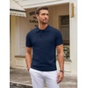 image:imageCOOFANDY Mens Knit Polo Shirts Casual Short Sleeve Button Down Polo Shirt Classic Golf ShirtsNavy Blue
