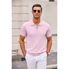 image:imageCOOFANDY Mens Knit Polo Shirts Casual Short Sleeve Button Down Polo Shirt Classic Golf ShirtsPink