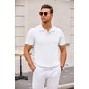 image:imageCOOFANDY Mens Knit Polo Shirts Casual Short Sleeve Button Down Polo Shirt Classic Golf ShirtsWhite