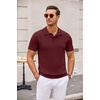image:imageCOOFANDY Mens Knit Polo Shirts Casual Short Sleeve Button Down Polo Shirt Classic Golf ShirtsWine Red
