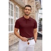 image:imageCOOFANDY Mens Knit Polo Shirts Casual Short Sleeve Button Down Polo Shirt Classic Golf ShirtsWine Red