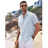 image:imageCOOFANDY Mens Linen Shirts Short Sleeve Casual Shirts Button Down Shirt for Men Beach Summer Wedding ShirtBlue