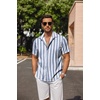 image:imageCOOFANDY Mens Linen Shirts Short Sleeve Casual Shirts Button Down Shirt for Men Beach Summer Wedding ShirtBluewhite Stripes