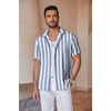 image:imageCOOFANDY Mens Linen Shirts Short Sleeve Casual Shirts Button Down Shirt for Men Beach Summer Wedding ShirtBluewhite Stripes