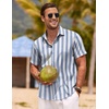 image:imageCOOFANDY Mens Linen Shirts Short Sleeve Casual Shirts Button Down Shirt for Men Beach Summer Wedding ShirtBluewhite Stripes