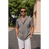 image:imageCOOFANDY Mens Linen Shirts Short Sleeve Casual Shirts Button Down Shirt for Men Beach Summer Wedding ShirtBrown