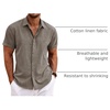 image:imageCOOFANDY Mens Linen Shirts Short Sleeve Casual Shirts Button Down Shirt for Men Beach Summer Wedding ShirtBrown