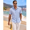 image:imageCOOFANDY Mens Linen Shirts Short Sleeve Casual Shirts Button Down Shirt for Men Beach Summer Wedding ShirtClear Blue