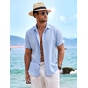 image:imageCOOFANDY Mens Linen Shirts Short Sleeve Casual Shirts Button Down Shirt for Men Beach Summer Wedding ShirtClear Blue