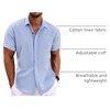 image:imageCOOFANDY Mens Linen Shirts Short Sleeve Casual Shirts Button Down Shirt for Men Beach Summer Wedding ShirtClear Blue