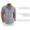 image:imageCOOFANDY Mens Linen Shirts Short Sleeve Casual Shirts Button Down Shirt for Men Beach Summer Wedding ShirtDark Blue Grey