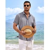 image:imageCOOFANDY Mens Linen Shirts Short Sleeve Casual Shirts Button Down Shirt for Men Beach Summer Wedding ShirtDark Blue Grey
