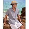 image:imageCOOFANDY Mens Linen Shirts Short Sleeve Casual Shirts Button Down Shirt for Men Beach Summer Wedding ShirtDark Blue Grey