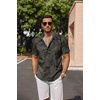image:imageCOOFANDY Mens Linen Shirts Short Sleeve Casual Shirts Button Down Shirt for Men Beach Summer Wedding ShirtDark Green Print