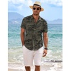 image:imageCOOFANDY Mens Linen Shirts Short Sleeve Casual Shirts Button Down Shirt for Men Beach Summer Wedding ShirtDark Green Print