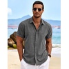 image:imageCOOFANDY Mens Linen Shirts Short Sleeve Casual Shirts Button Down Shirt for Men Beach Summer Wedding ShirtDark Grey