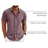 image:imageCOOFANDY Mens Linen Shirts Short Sleeve Casual Shirts Button Down Shirt for Men Beach Summer Wedding ShirtDark Red