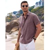 image:imageCOOFANDY Mens Linen Shirts Short Sleeve Casual Shirts Button Down Shirt for Men Beach Summer Wedding ShirtDark Red