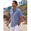 image:imageCOOFANDY Mens Linen Shirts Short Sleeve Casual Shirts Button Down Shirt for Men Beach Summer Wedding ShirtDenim Blue
