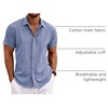 image:imageCOOFANDY Mens Linen Shirts Short Sleeve Casual Shirts Button Down Shirt for Men Beach Summer Wedding ShirtDenim Blue