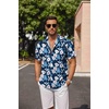 image:imageCOOFANDY Mens Linen Shirts Short Sleeve Casual Shirts Button Down Shirt for Men Beach Summer Wedding ShirtFloraldeep Blue White