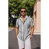 image:imageCOOFANDY Mens Linen Shirts Short Sleeve Casual Shirts Button Down Shirt for Men Beach Summer Wedding ShirtGreywhite Stripes