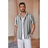 image:imageCOOFANDY Mens Linen Shirts Short Sleeve Casual Shirts Button Down Shirt for Men Beach Summer Wedding ShirtGreywhite Stripes