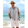 image:imageCOOFANDY Mens Linen Shirts Short Sleeve Casual Shirts Button Down Shirt for Men Beach Summer Wedding ShirtGreywhite Stripes