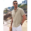 image:imageCOOFANDY Mens Linen Shirts Short Sleeve Casual Shirts Button Down Shirt for Men Beach Summer Wedding ShirtKhaki