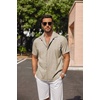 image:imageCOOFANDY Mens Linen Shirts Short Sleeve Casual Shirts Button Down Shirt for Men Beach Summer Wedding ShirtKhaki
