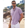 image:imageCOOFANDY Mens Linen Shirts Short Sleeve Casual Shirts Button Down Shirt for Men Beach Summer Wedding ShirtLavender