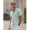 image:imageCOOFANDY Mens Linen Shirts Short Sleeve Casual Shirts Button Down Shirt for Men Beach Summer Wedding ShirtLeaf